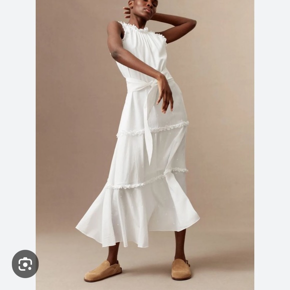 ME + EMScallop Embroidery White Maxi Dress + Belt 0
